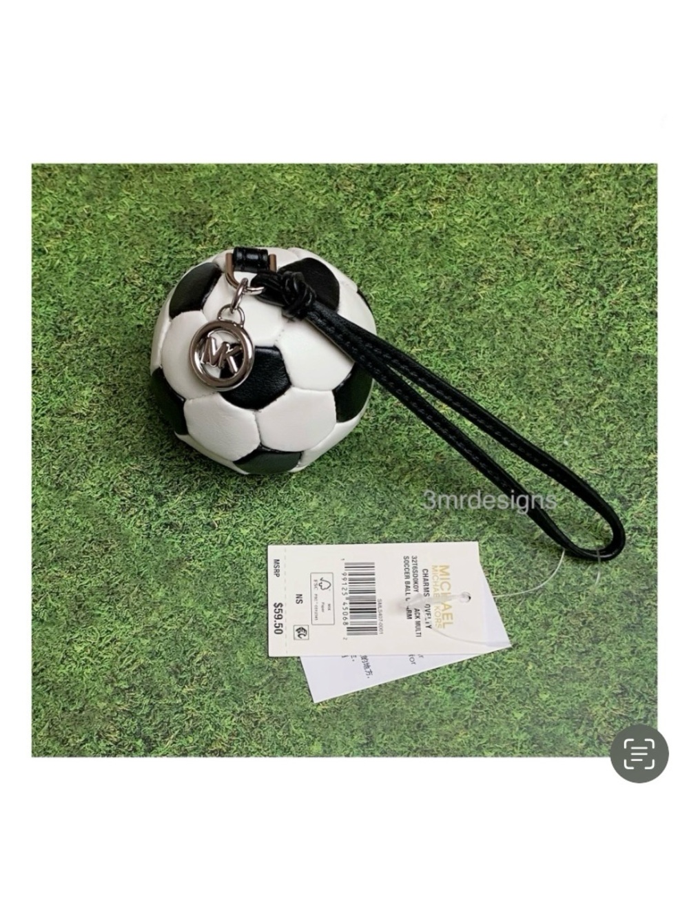 NWT MICHAEL KORS SOCCER BALL Silver-Tone Faux Leather & Nappa Leather Bag Charm - Picture 6 of 12